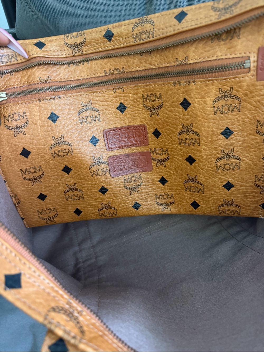 MCM Cognac Visetos Logo Tote Bag - Picture 9 of 10